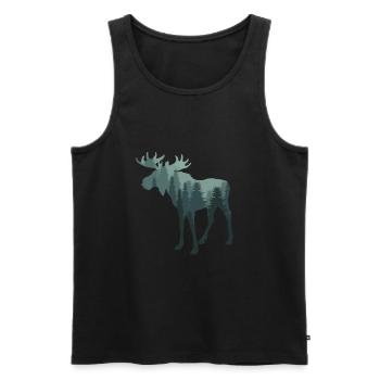 Moose - silhouette with green forest / fir trees - Men's Premium Organic Tank Top - black - Front - Michal (187cm)