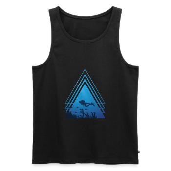 Océan - plongeur nage avec des poissons, triangle - Débardeur bio Premium Homme - noir - Devant - Michal (187cm)