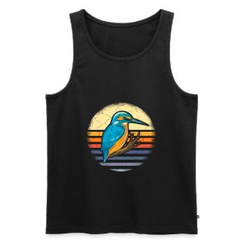 Kingfisher Rackenvogel plumes graphique bleu cobalt - Débardeur bio Premium Homme - noir - Devant - AI Model Male 178 light (178cm)
