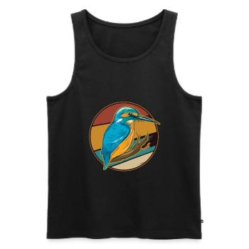 Kingfisher Rackenvogel plumes graphique bleu cobalt - Débardeur bio Premium Homme - noir - Devant - AI Model Male 178 light (178cm)