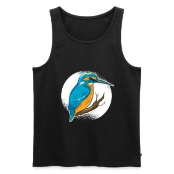 Kingfisher Rackenvogel plumes graphique bleu cobalt - Débardeur bio Premium Homme - noir - Devant - AI Model Male 178 light (178cm)