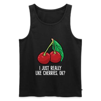 Kirsche - I just really like Cherries, ok? - Männer Premium Bio Tank Top - Schwarz - Vorne - AI Model Male 178 light (178cm)