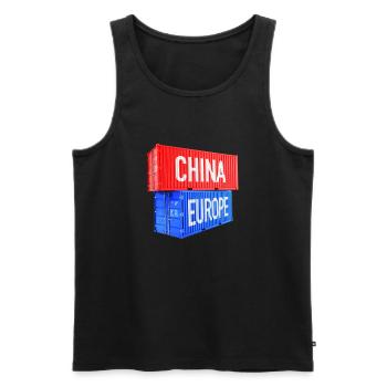 Europe and China Containers - Euro, EU, World - Men's Premium Organic Tank Top - black - Front - AI Model Male 178 light (178cm)