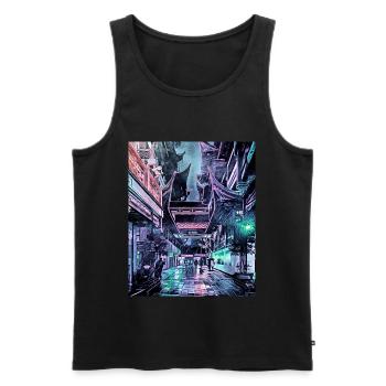 Nächtlicher Regen in Shanghai, China - Männer Premium Bio Tank Top - Schwarz - Vorne - Michal (187cm)