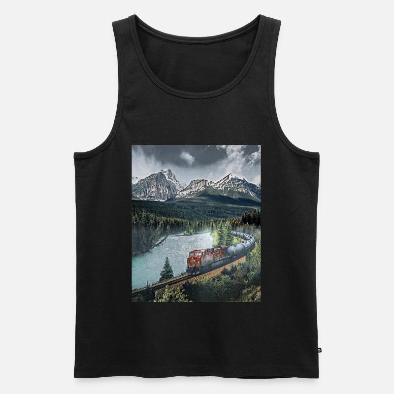 Zugfahrt durch Berglandschaften, Kanada - Männer Premium Bio Tank Top - Schwarz