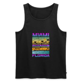 Miami Floride USA Amérique Cadeau de Voyage de Vacances - Débardeur bio Premium Homme - noir - Devant - Michal (187cm)