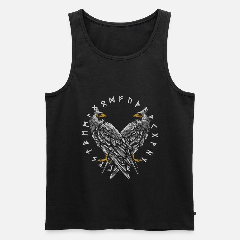 Odins Raben mit Futhark Kreis - Männer Premium Bio Tank Top - Schwarz