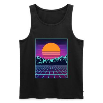 Retro 80s Aesthetic Vaporwave Outrun Style - Men's Premium Organic Tank Top - black - Front - AI Model Male 178 light (178cm)