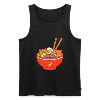 Trois chats mignons mangent des nouilles ramen japonaises - Débardeur bio Premium Homme - noir - Devant - AI Model Male 178 light (178cm)