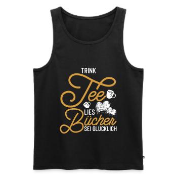 Leseratte Tee Spruch Bücherwurm - Männer Premium Bio Tank Top - Schwarz - Vorne - Michal (187cm)