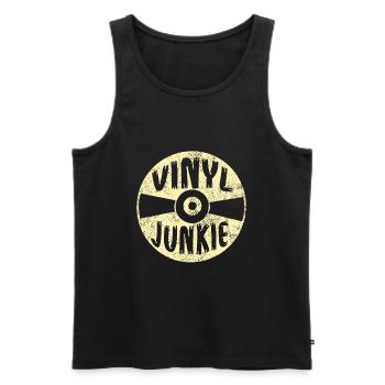 Vinyle Junkie Rétro Album Vintage Disque 1997 - Débardeur bio Premium Homme - noir - Devant - AI Model Male 178 light (178cm)