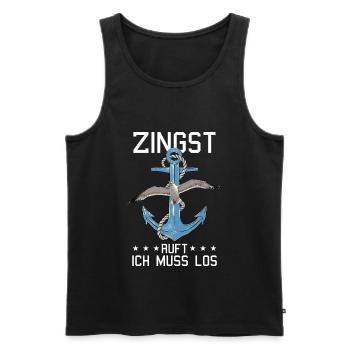 Retro Zingst ruft Anker Ostsee Fischland - Männer Premium Bio Tank Top - Schwarz - Vorne - AI Model Male 178 light (178cm)