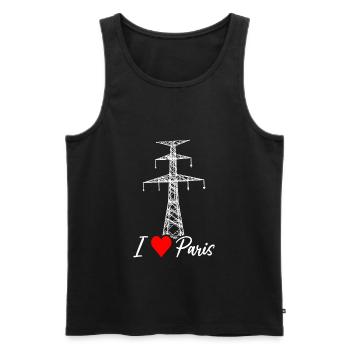Paris Tour Eiffel Electricien Satire Amour - Débardeur bio Premium Homme - noir - Devant - Michal (187cm)