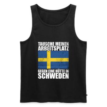 Tausche Arbeitsplatz gegen Hütte in Schweden - Männer Premium Bio Tank Top - Schwarz - Vorne - Michal (187cm)