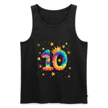 Teinture d’anniversaire colorée 10 ans filles 10. - Débardeur bio Premium Homme - noir - Devant - AI Model Male 178 light (178cm)