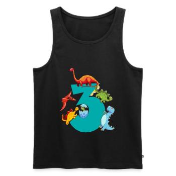 Dinosaure 3 ans 3ème fête d’anniversaire - Débardeur bio Premium Homme - noir - Devant - AI Model Male 178 light (178cm)