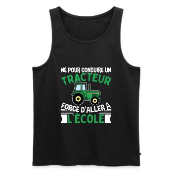 Forcé D'aller À L'école Cadeau Tracteur - Débardeur bio Premium Homme - noir - Devant - Michal (187cm)