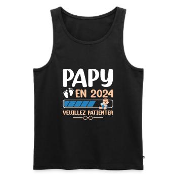 Papy En 2024 Veuillez Patienter - Débardeur bio Premium Homme - noir - Devant - Michal (187cm)