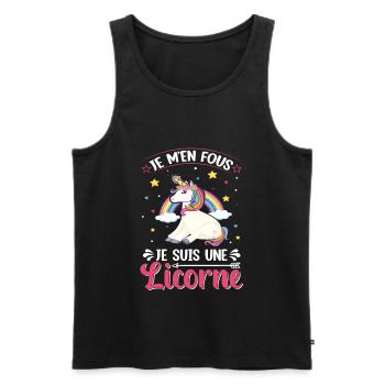 Je M'en Fous Je Suis Une Licorne - Débardeur bio Premium Homme - noir - Devant - AI Model Male 178 light (178cm)
