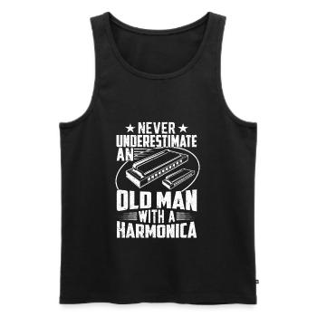 Alter Mann mit Mundharmonika - Männer Premium Bio Tank Top - Schwarz - Vorne - AI Model Male 178 light (178cm)