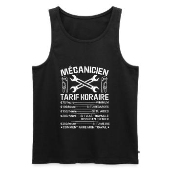 Mécanicien Tarif Horaire, Attention - Débardeur bio Premium Homme - noir - Devant - AI Model Male 178 light (178cm)