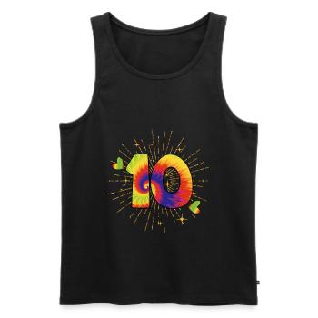Tie-dye 10e anniversaire fête 10 ans - Débardeur bio Premium Homme - noir - Devant - Michal (187cm)