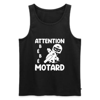 Attention Bébé Motard Moto Bike Idée Cadeau Papa - Débardeur bio Premium Homme - noir - Devant - AI Model Male 178 light (178cm)