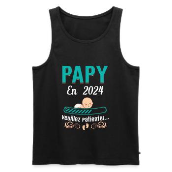 Papy En 2024 Idée Cadeau Cool Grossesse Humour - Débardeur bio Premium Homme - noir - Devant - AI Model Male 178 light (178cm)