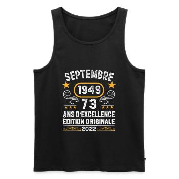 Septembre 1949 73 Ans Anniversaire Idée Cadeau - Débardeur bio Premium Homme - noir - Devant - Michal (187cm)