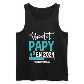 Bientôt Papy En 2024 Idée Cadeau Annonce Grossesse - Débardeur bio Premium Homme - noir - Devant - AI Model Male 178 light (178cm)