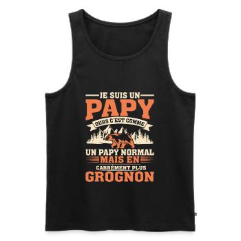 Papy Ours Plus Grognon Anniversaire Noël Cadeau - Débardeur bio Premium Homme - noir - Devant - AI Model Male 178 light (178cm)