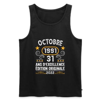 Octobre 1991 31 Ans Citation Anniversaire Vintage - Débardeur bio Premium Homme - noir - Devant - AI Model Male 178 light (178cm)
