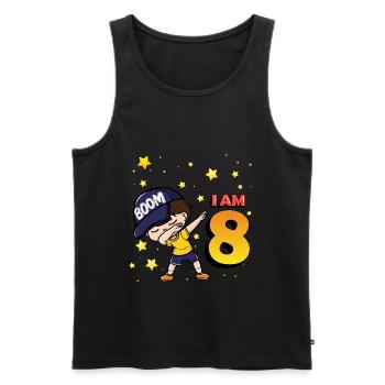 Boom J’ai 8 | Anniversaire Garçon | Fête du 8ème anniversaire - Débardeur bio Premium Homme - noir - Devant - Michal (187cm)