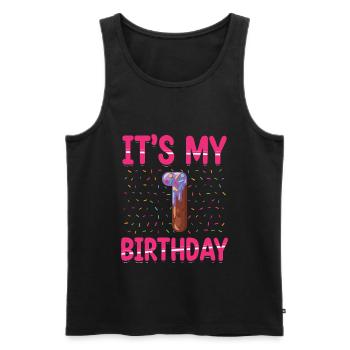C’est mon 1er anniversaire | | du thème Sprinkles - Débardeur bio Premium Homme - noir - Devant - Michal (187cm)