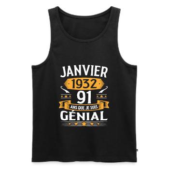 Janvier 1932 91 Ans Anniversaire Vintage Cadeau - Débardeur bio Premium Homme - noir - Devant - Michal (187cm)