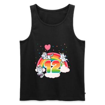 Thème Licorne arc-en-ciel du 12e anniversaire - Débardeur bio Premium Homme - noir - Devant - Michal (187cm)