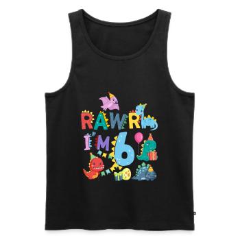 Rawr Je suis 6 | | de dinosaures Rawr 6ème anniversaire - Débardeur bio Premium Homme - noir - Devant - AI Model Male 178 light (178cm)