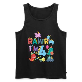 Rawr Je suis 4 | | de dinosaures Rawr 4ème anniversaire - Débardeur bio Premium Homme - noir - Devant - AI Model Male 178 light (178cm)