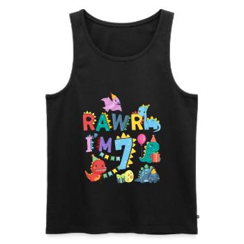 Rawr Je suis 7 | | de dinosaures Rawr 7ème anniversaire - Débardeur bio Premium Homme - noir - Devant - AI Model Male 178 light (178cm)