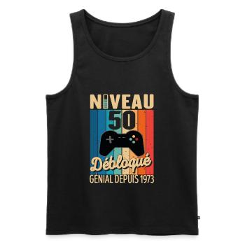 50 Ans 1973 Anniversaire Cadeau Citation Gamer - Débardeur bio Premium Homme - noir - Devant - AI Model Male 178 light (178cm)