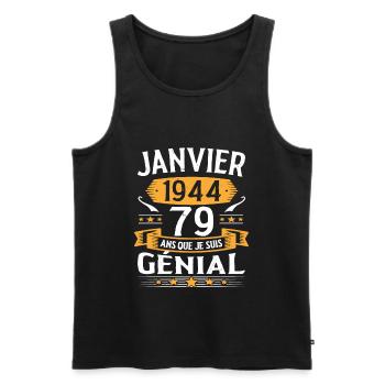 Janvier 1944 79 Ans Anniversaire Vintage Cadeau - Débardeur bio Premium Homme - noir - Devant - Michal (187cm)
