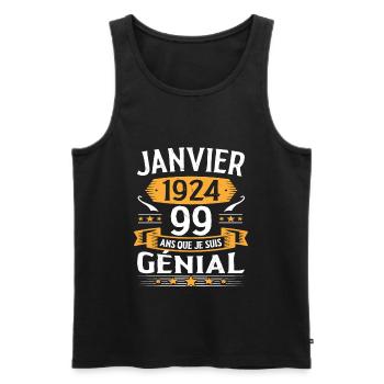 Janvier 1924 99 Ans Anniversaire Vintage Cadeau - Débardeur bio Premium Homme - noir - Devant - AI Model Male 178 light (178cm)