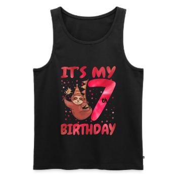 7th Birthday Cute Sloth Party Hut Themed Birthday - Men's Premium Organic Tank Top - black - Front - Michal (187cm)