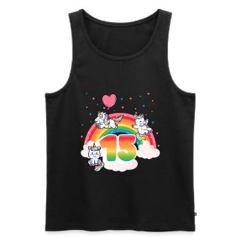 15th Birthday Rainbow Unicorn Theme - Men's Premium Organic Tank Top - black - Front - Michal (187cm)