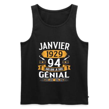 Janvier 1929 94 Ans Anniversaire Vintage Cadeau - Débardeur bio Premium Homme - noir - Devant - Michal (187cm)