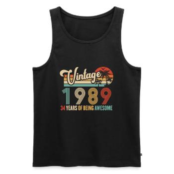 Vintage Year 1989 Anniversary 34 Years Gift Idea - Men's Premium Organic Tank Top - black - Front - Michal (187cm)