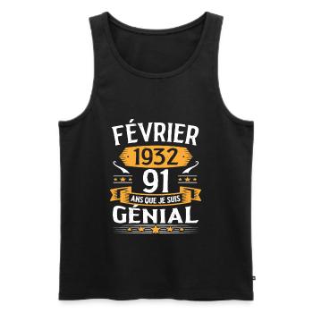 Février 1932 91 Ans Anniversaire Vintage Cadeau - Débardeur bio Premium Homme - noir - Devant - Michal (187cm)
