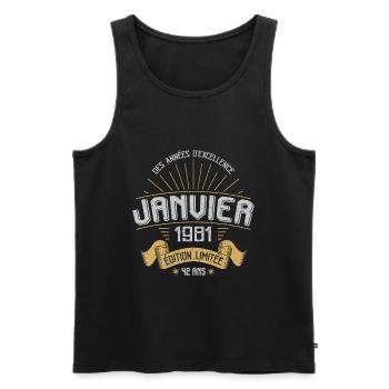 Anniversaire 1981 42 Ans Janvier Cadeau Vintage - Débardeur bio Premium Homme - noir - Devant - Michal (187cm)