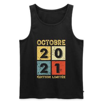 Né En 2021 Octobre Anniversaire Idée Cadeau Jublié - Débardeur bio Premium Homme - noir - Devant - Michal (187cm)