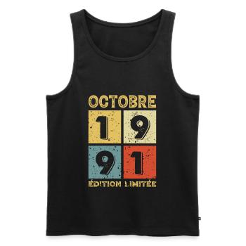 Octobre 1991 Anniversaire Idée Cadeau Vintage - Débardeur bio Premium Homme - noir - Devant - Michal (187cm)